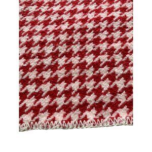 Lands End Red Cream Houndstooth Wool Twin Blanket USA Made 69 x 100" Stitched Ed